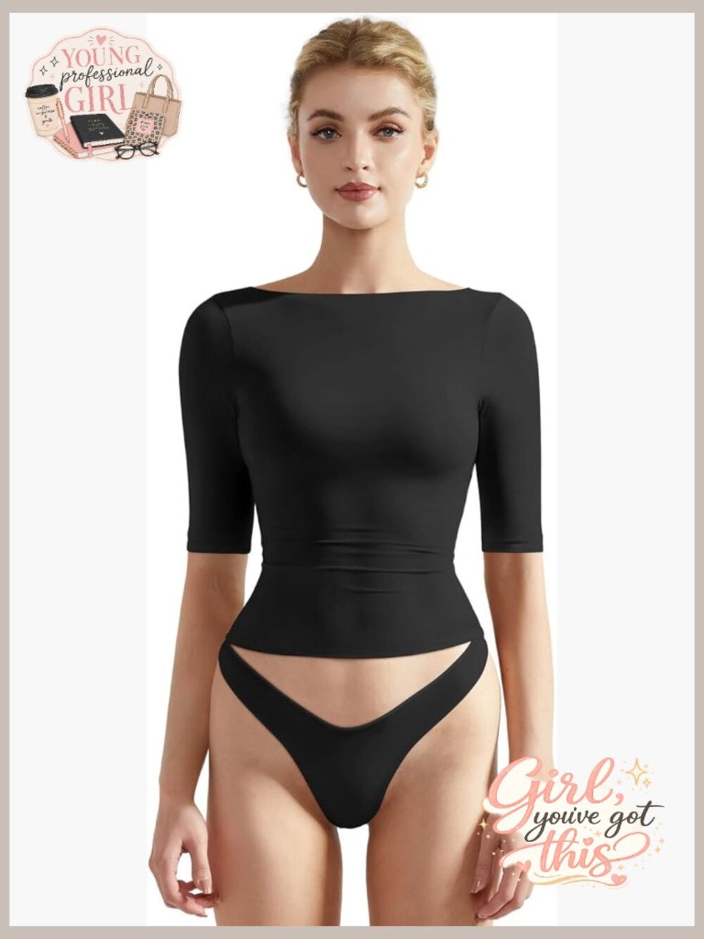 Half Sleeve Boat Neck Tight Fitted Tops Double Lined Shirts